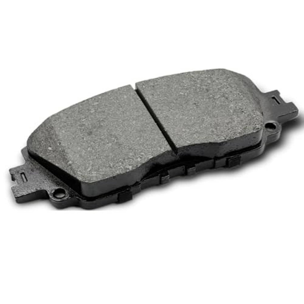 Ceramic disc brake pad set, single gray pad with black backing and mounting tabs
