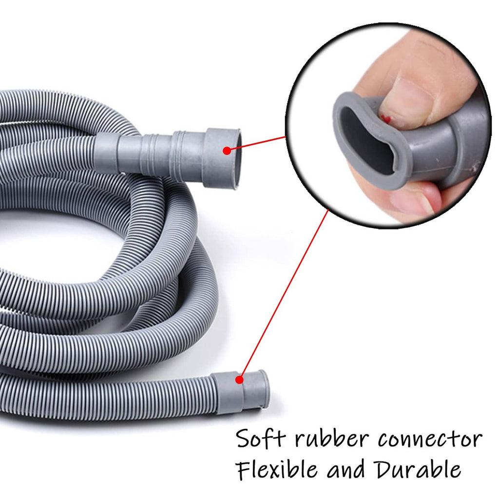 Gray drain hose with soft rubber connector for flexible, durable fitting