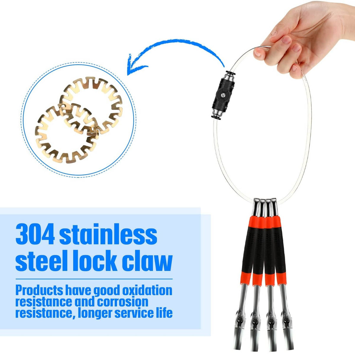 Black 1/4 in push-to-connect pneumatic fittings with bundled tubes and orange bands