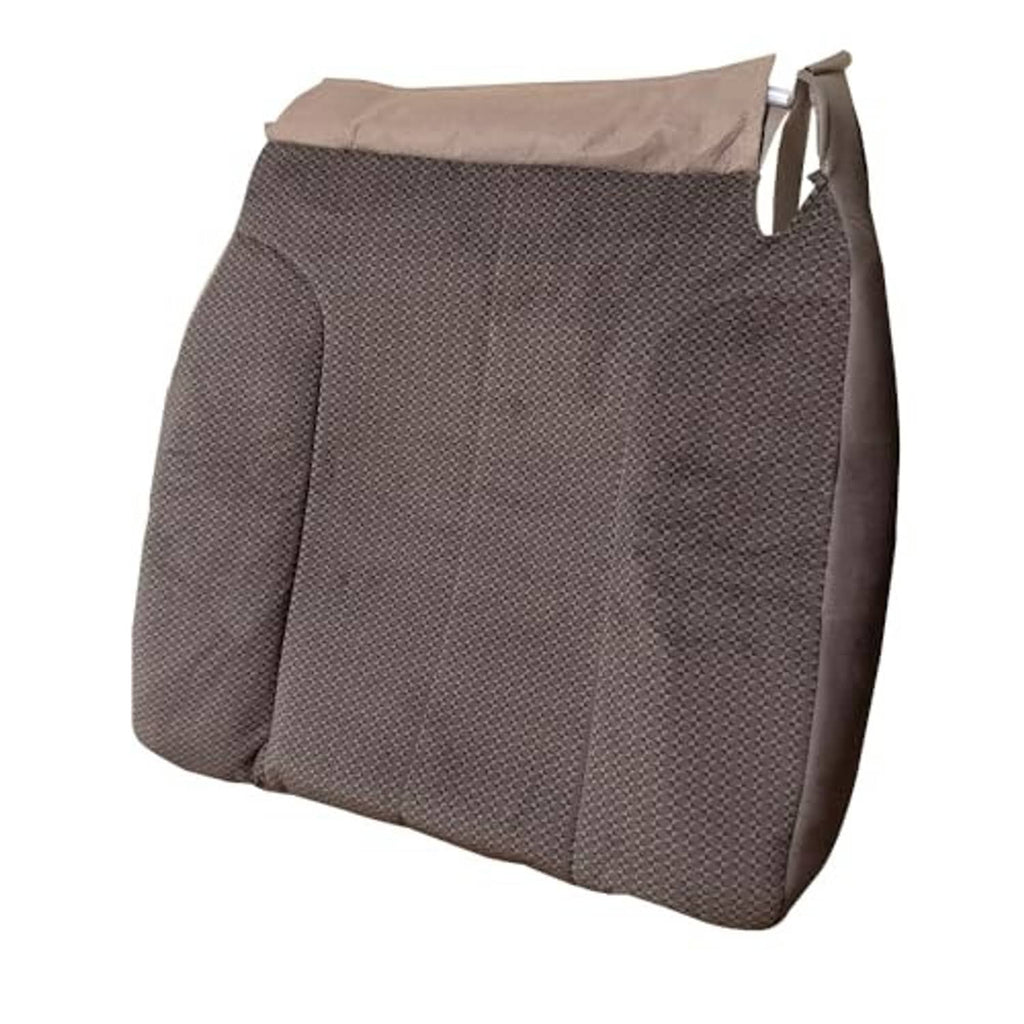 Front driver seat cushion replacement cover with textured dark cloth and tan top panel