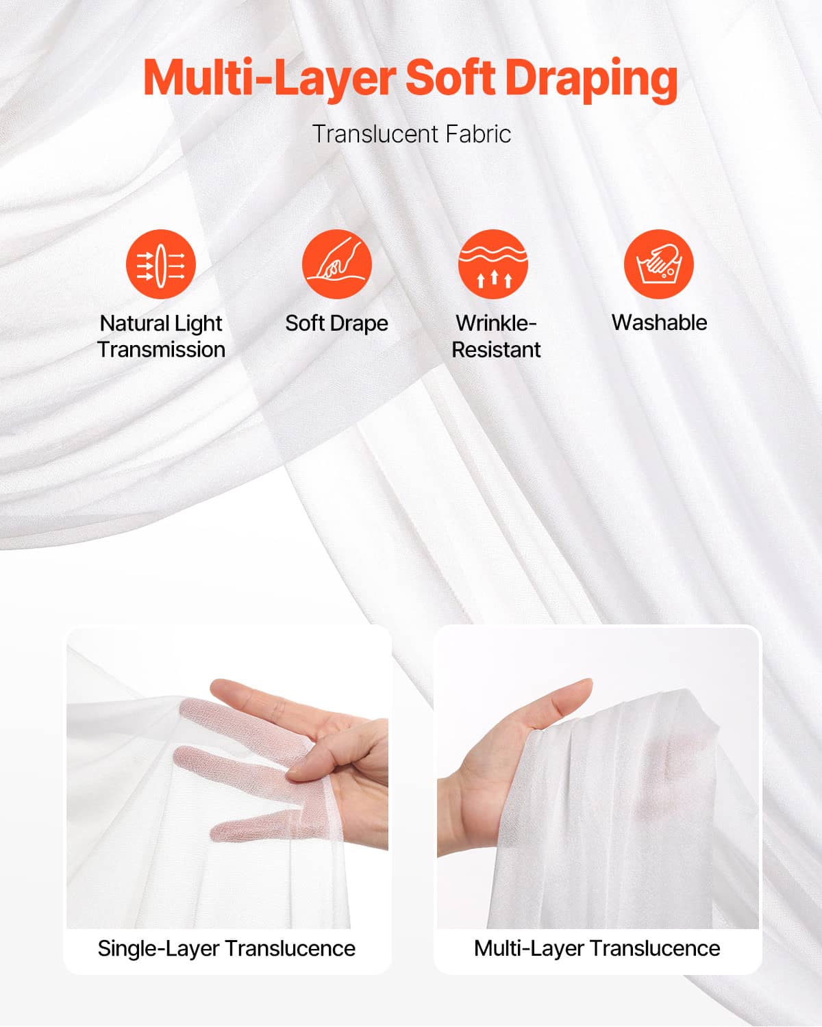White translucent wedding arch drape fabric with multi-layer soft draping design