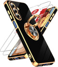Black phone case with gold-plated frame and ring kickstand for portrait and landscape support