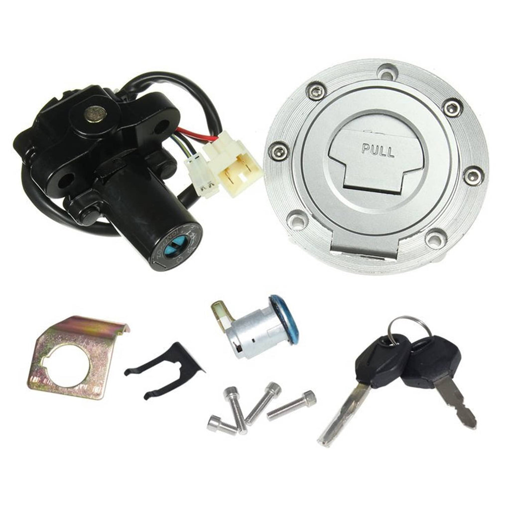 Motorcycle ignition gas cap with key and lock cylinder, mounting screws