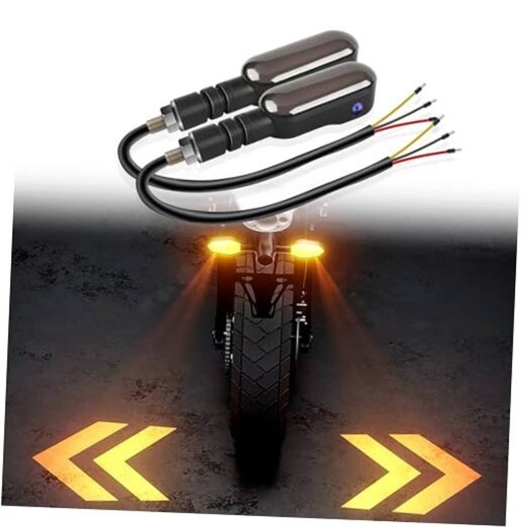 LED motorcycle turn signal projector lights with oval smoked housings, amber glow