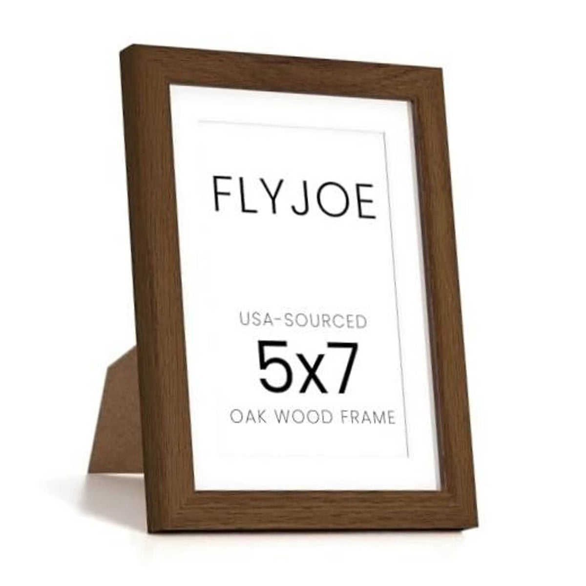 5x7 oak wood picture frame with white mat, dark walnut-brown finish