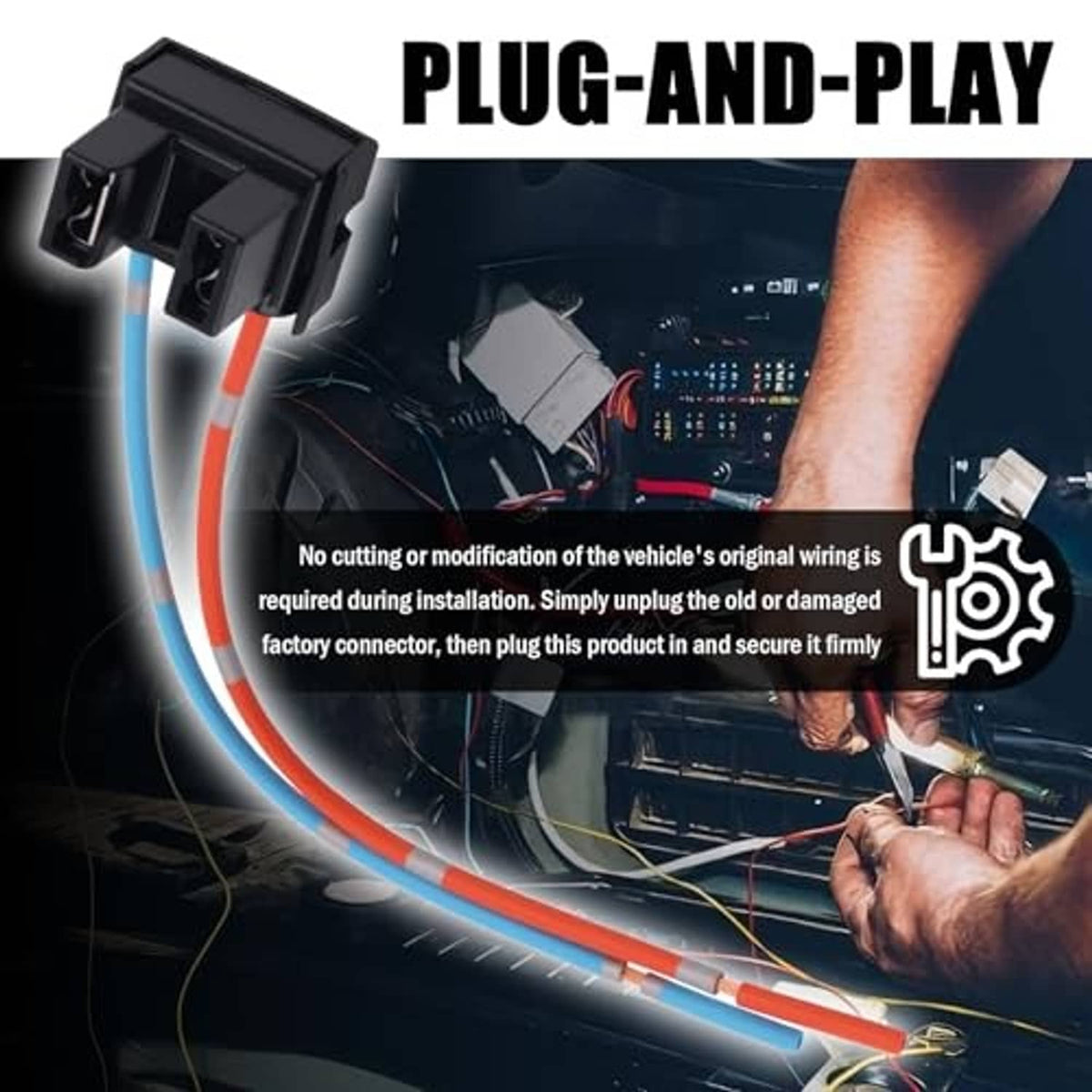 2-pack H7 headlight connector plugs with black housings and long blue/red wiring leads