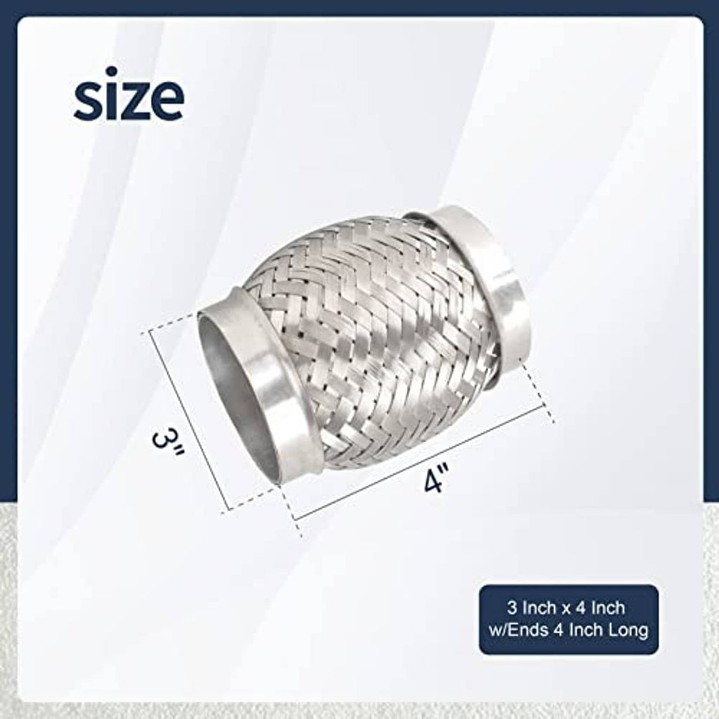 Stainless steel exhaust flex pipe with flared ends, braided mesh sleeve