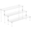 Clear acrylic 3-tier display riser stand with four corner posts and three shelves