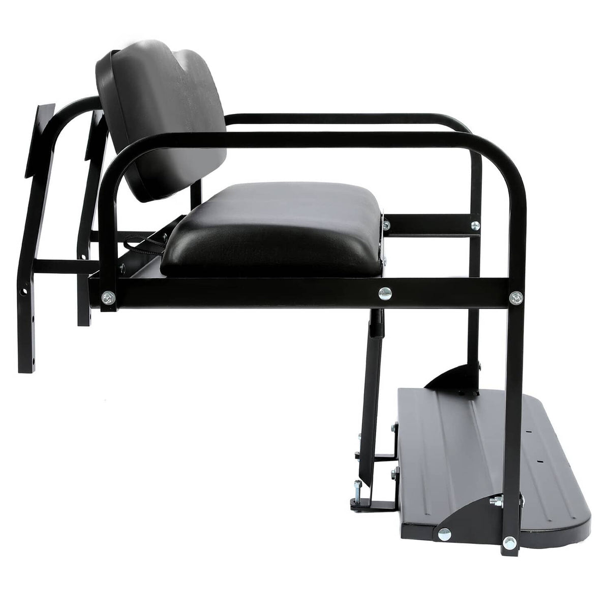 Black flip-folding rear back seat kit with raised backrest and metal support frame