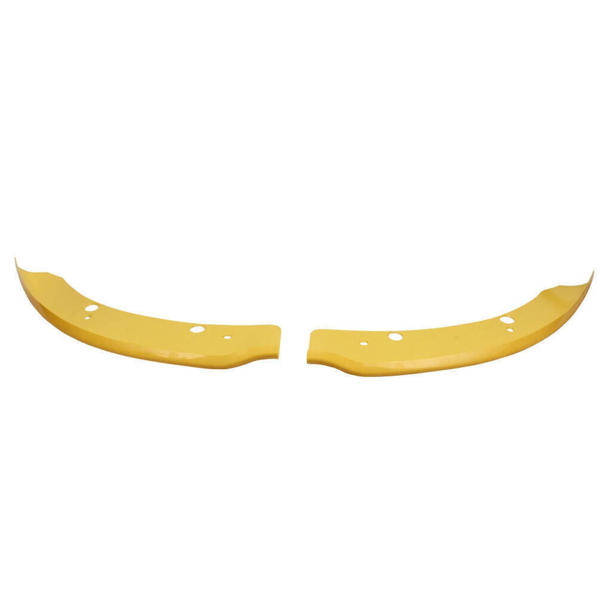 Yellow front bumper lip splitter trim cover, two-piece curved set with mounting holes