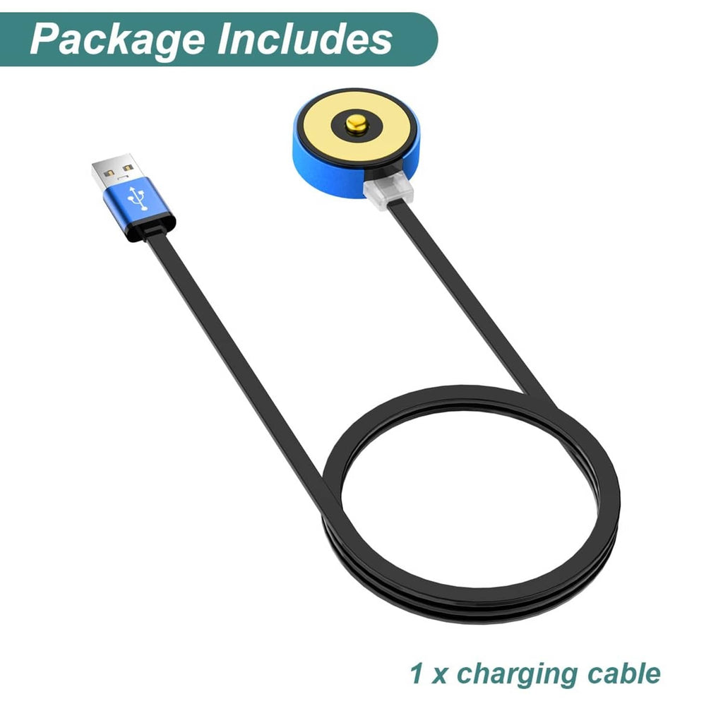 Charging cable set with black cord, blue magnetic connector, and USB-A plug