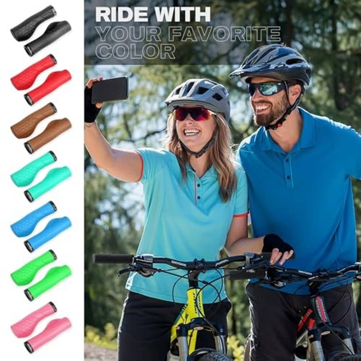 Black bike handle grips installed on handlebars with visible textured palm areas