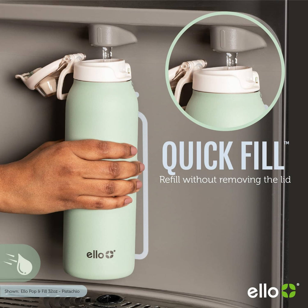 Pistachio green stainless steel water bottle with flip lid and carry handle