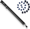 Black 2-in-1 capacitive touch screen stylus pen with spare blue rubber tips