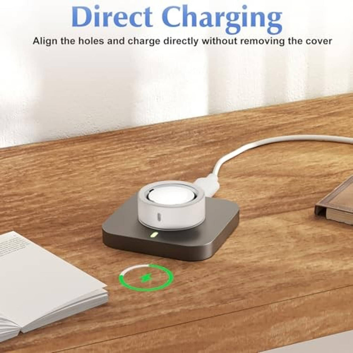 White ring protector sleeve placed on a charging dock base for direct charging
