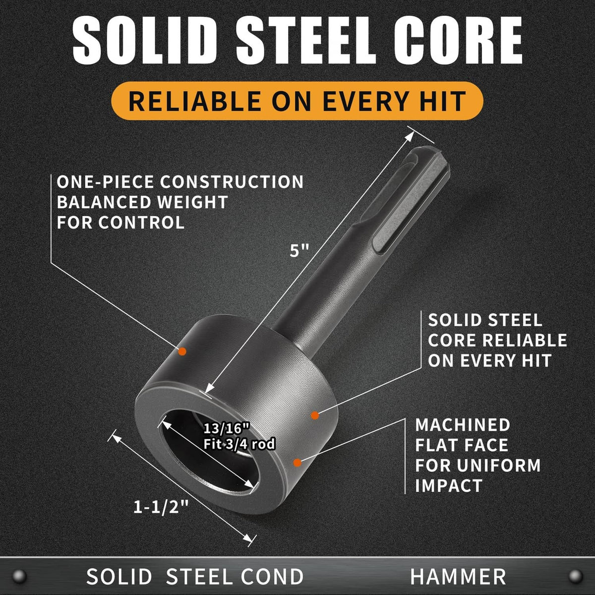 SDS-Plus ground rod driver attachment with flared circular driving end and side slot