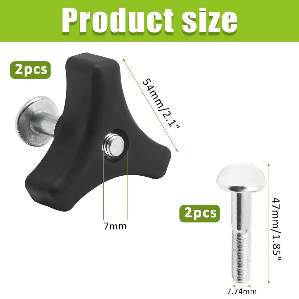 Black lawn mower handle knob with visible metal screw and nut; two-piece set