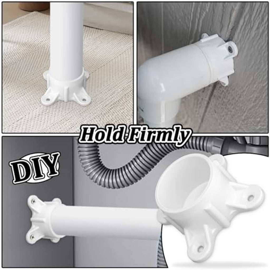 White PVC pipe flange cap securing a PVC pipe at the base