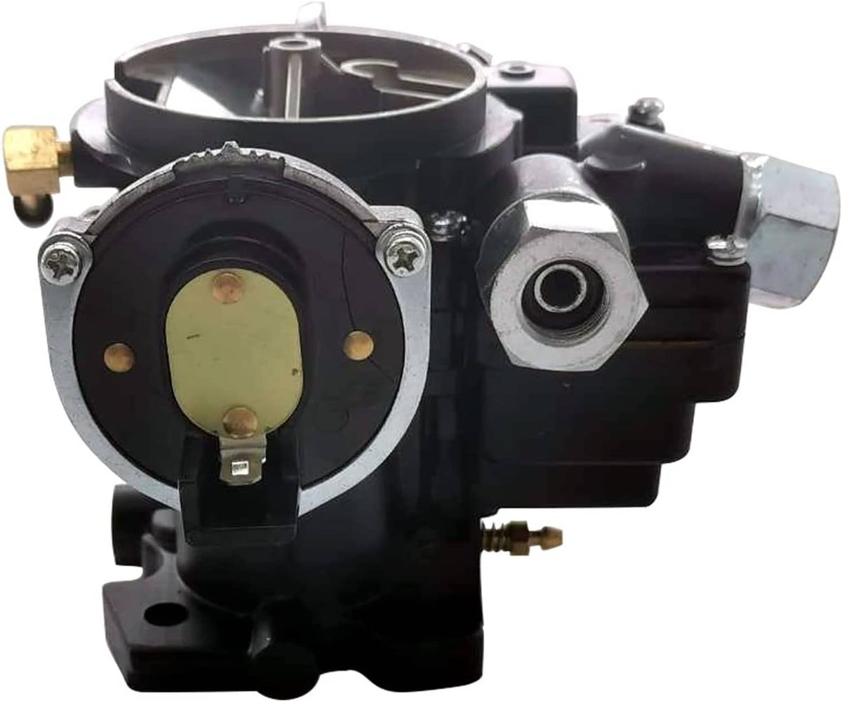 Marine carburetor front view with circular inlet plate and black housing fittings