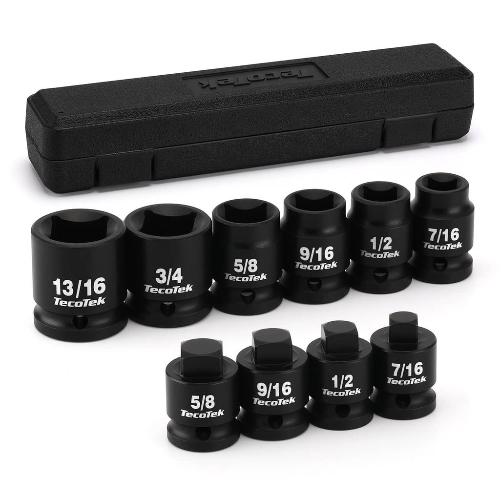 Black 1/2-inch drive pipe plug socket set, 10-piece, with square sockets and case