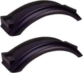 Black plastic trailer fender set with two curved splash guards and brackets