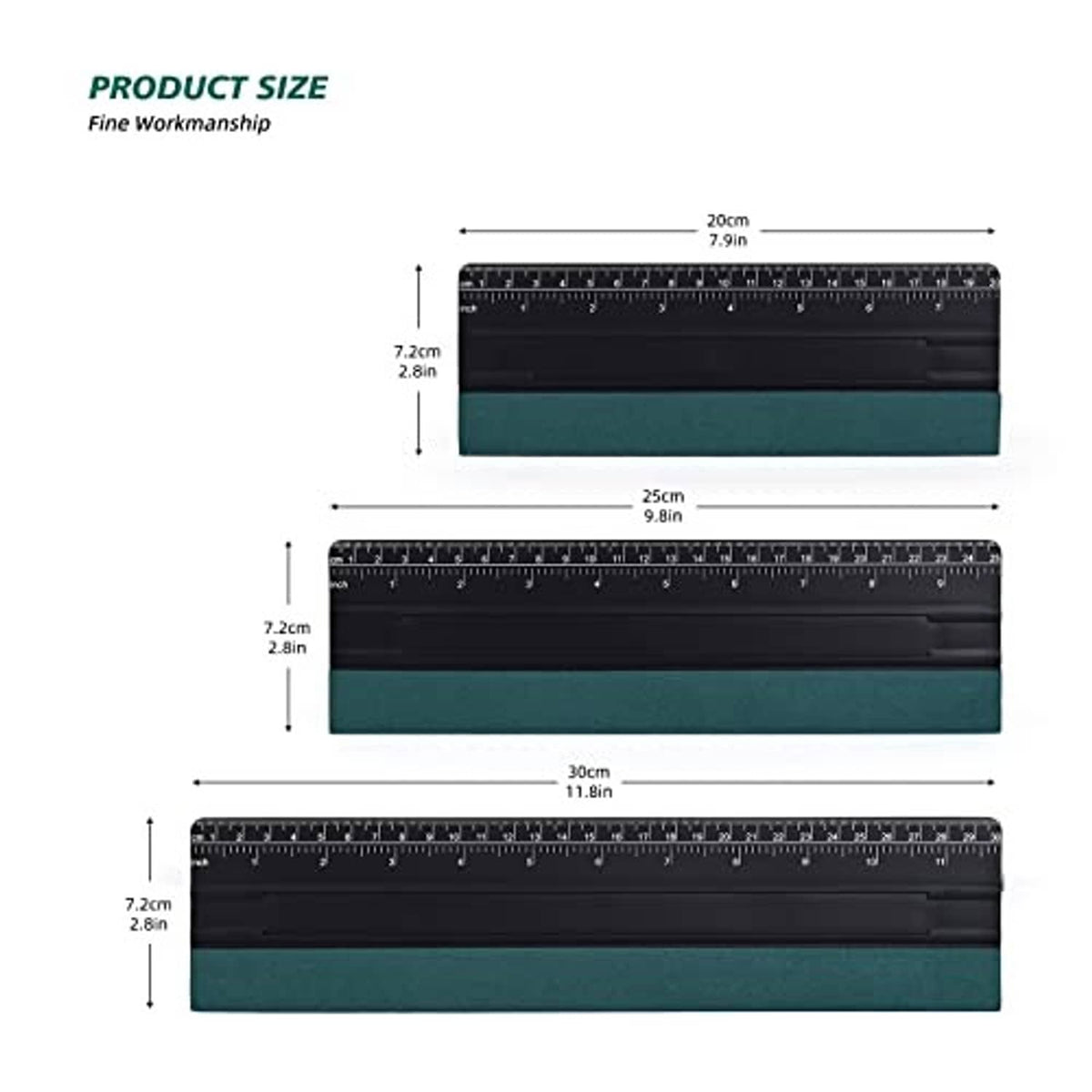 Window tint squeegee with black straight edge, teal felt pad, and size measurement markings
