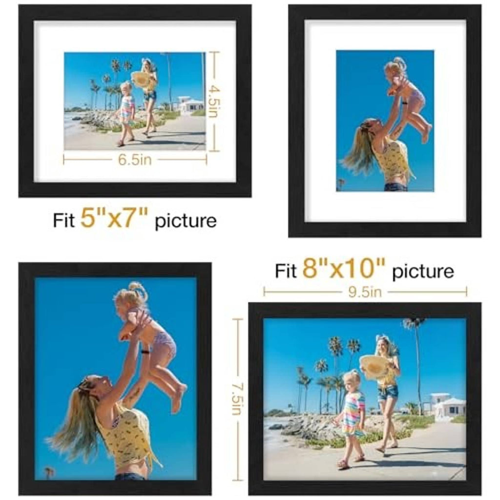 Black picture frame set with mats: fits 5x7 and 8x10 photos behind plexiglass
