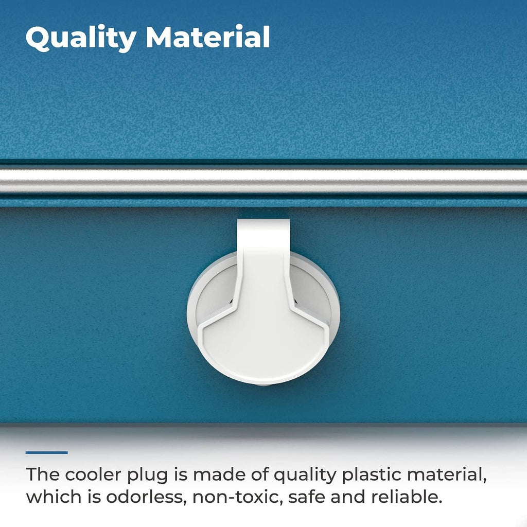 White plastic cooler drain plug with circular base and center shaft for replacement