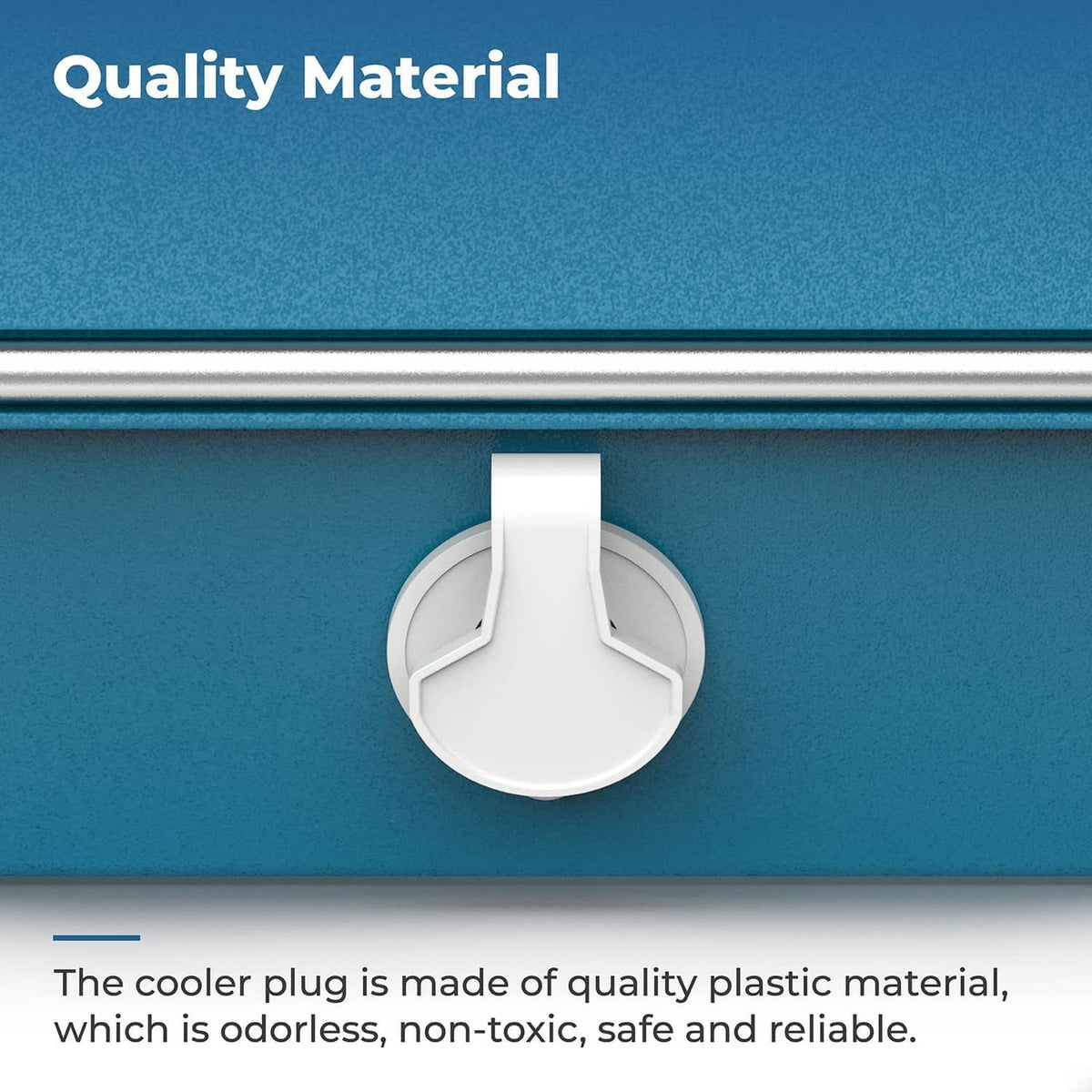 White plastic cooler drain plug with circular base and center shaft for replacement