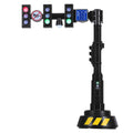 Black interactive traffic light model with red, yellow, and green signal lights on post