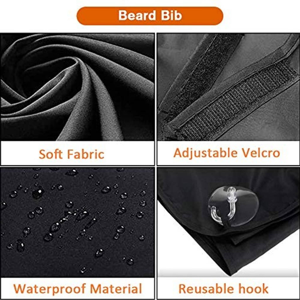 Black beard bib with soft waterproof fabric and adjustable Velcro strap