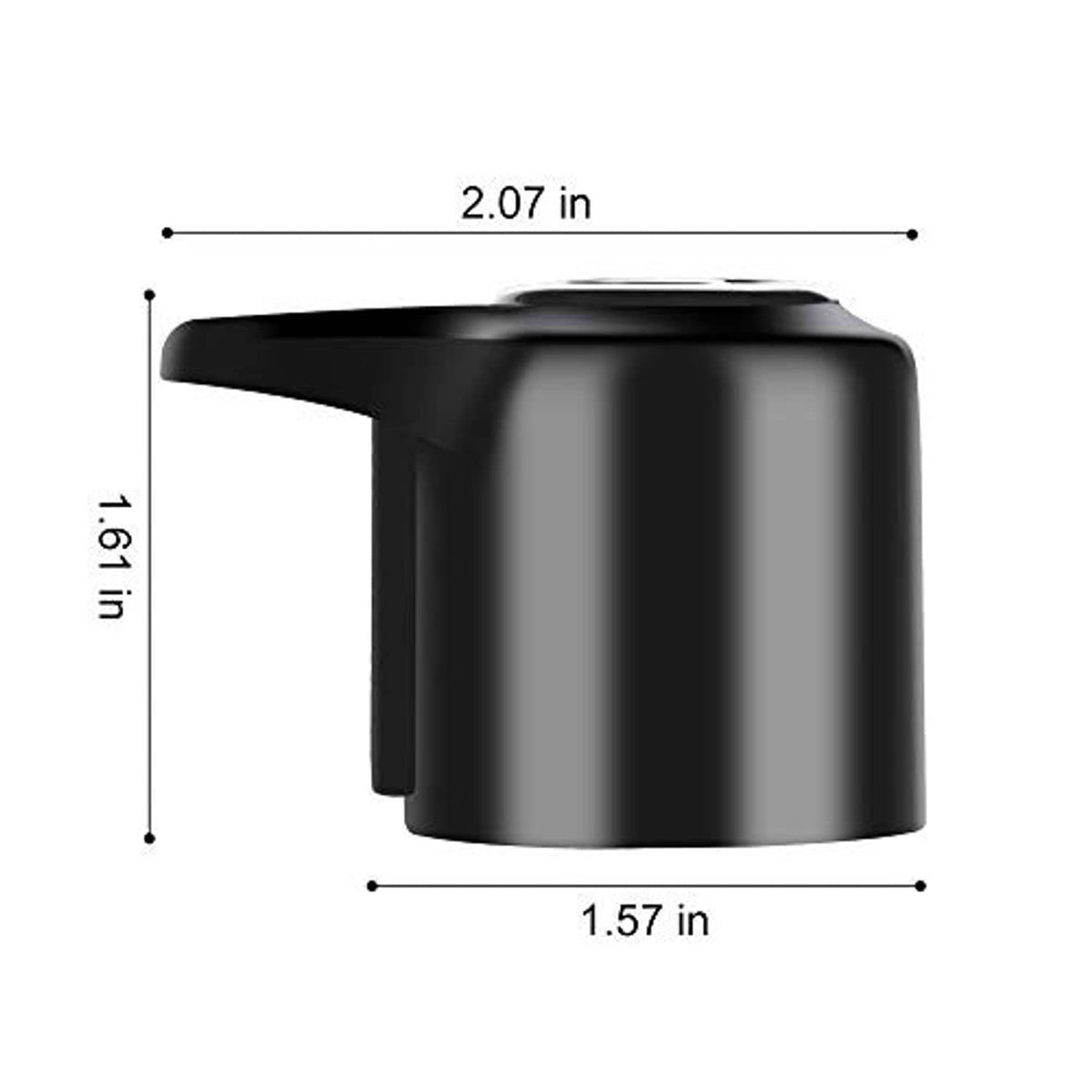 Black steam release valve handle replacement shown with size measurements
