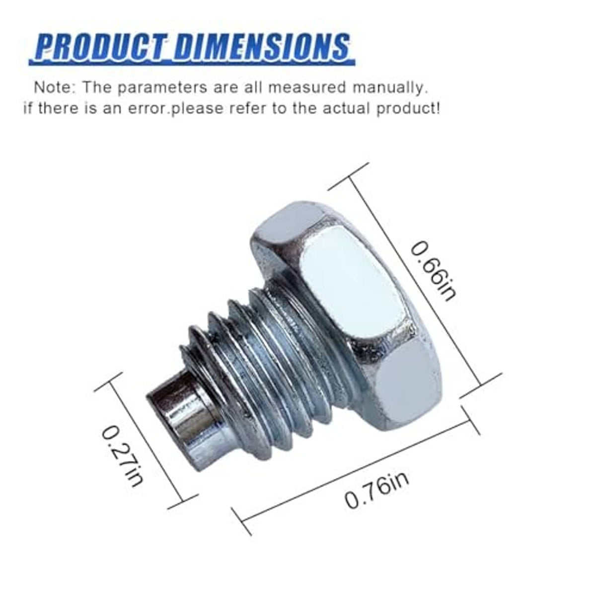 Hex-head bolt with threaded shank shown with labeled dimensions
