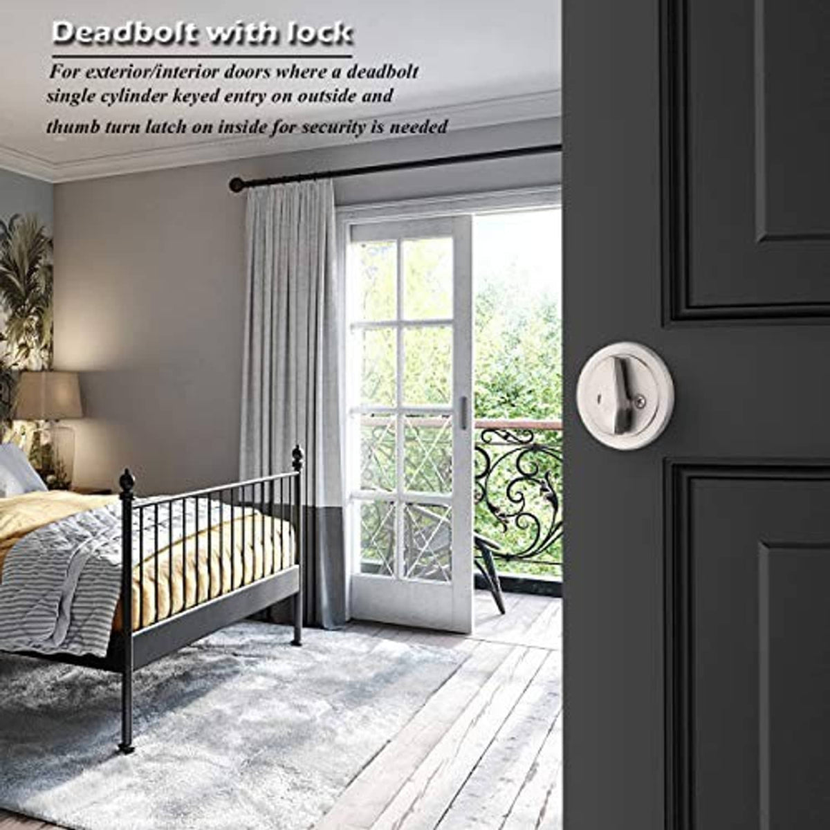 Satin nickel single-cylinder deadbolt with keyway, thumb-turn style lock