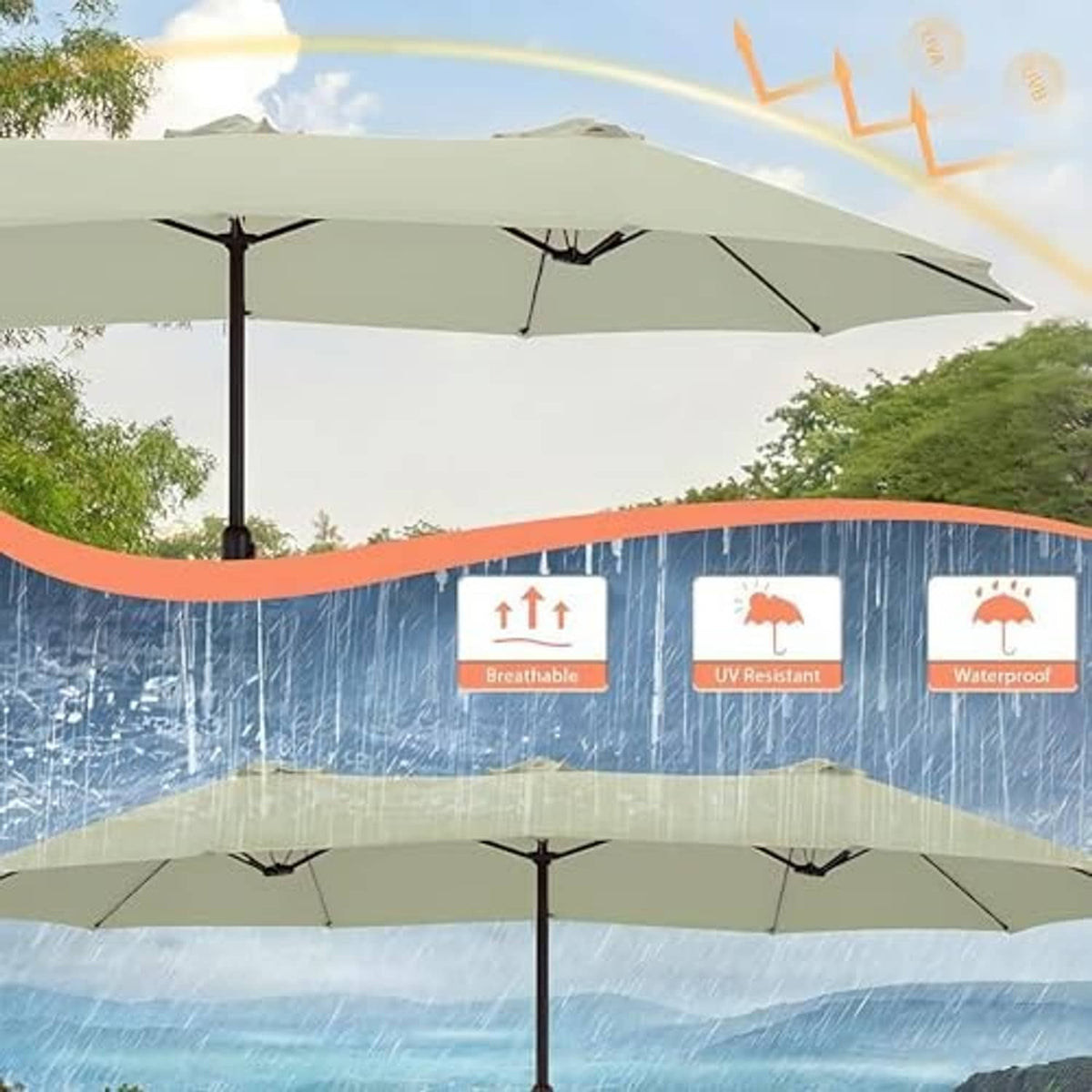 Waterproof patio umbrella replacement canopy with double-sided fabric and ribs