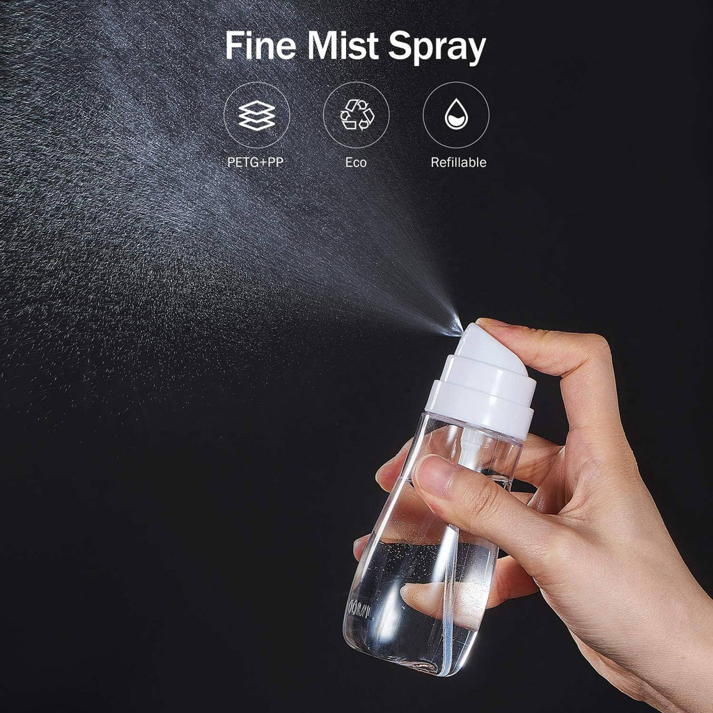 Small fine-mist spray bottle with white cap, held in a hand