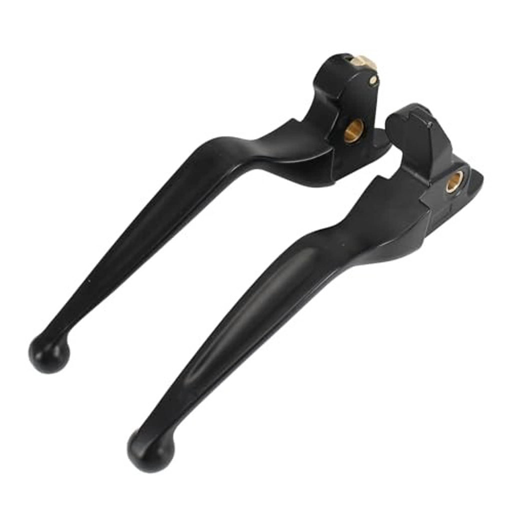 Black brake and clutch lever set with gold-colored bolt openings and curved arms
