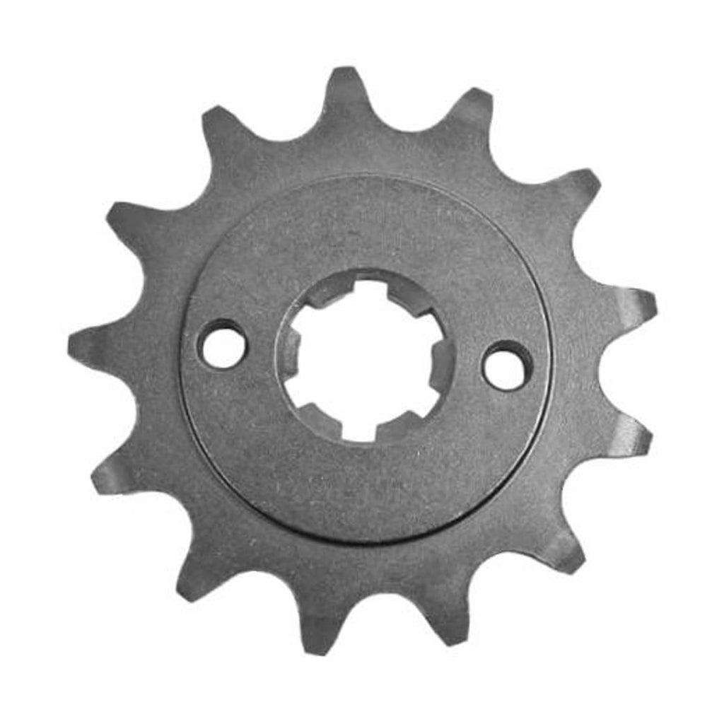 Front sprocket gear for motorcycle, dark steel finish, 2 mounting holes, center spline