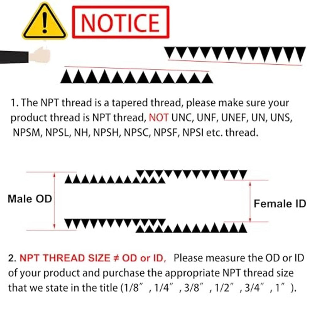 NPT male vs female thread diagram for 1/2 in hex nipple pipe fitting