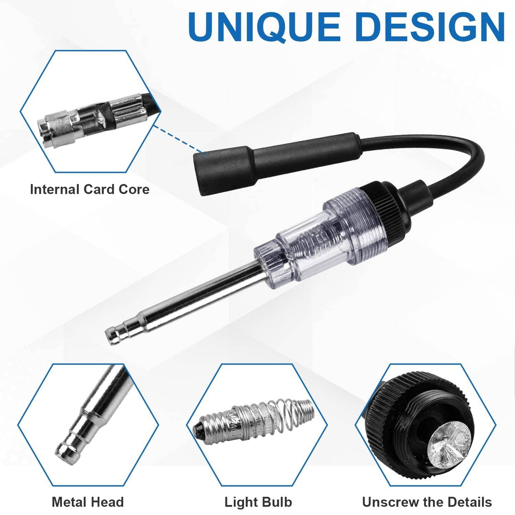 Universal spark plug tester with internal bulb design and metal head