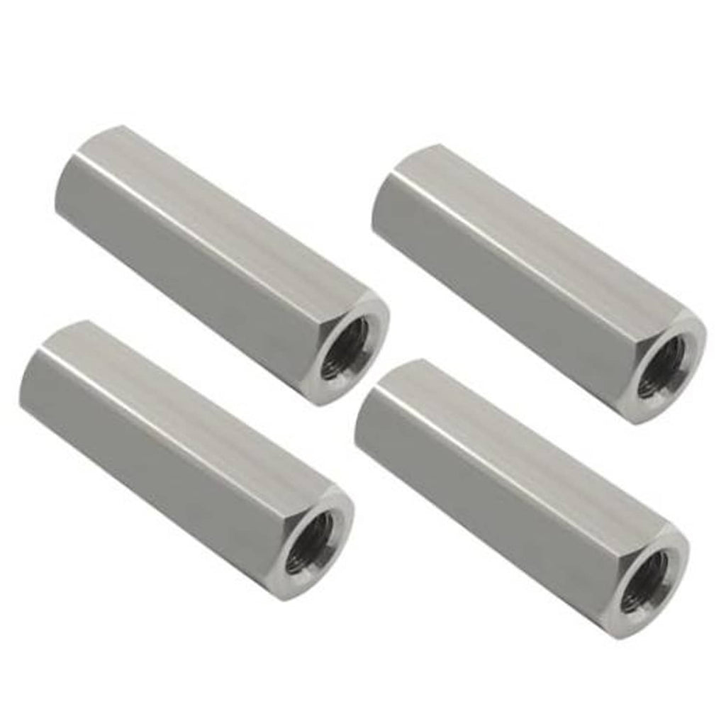 Hex coupling nuts set, silver metal, M8 threaded connectors with internal hole