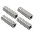 Hex coupling nuts set, silver metal, M8 threaded connectors with internal hole