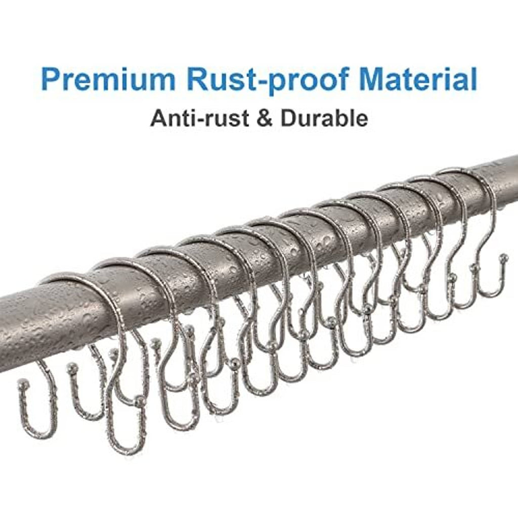 Anti-rust stainless steel double shower curtain hooks lined on rod, chrome silver