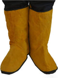 Leather welding shoes covers, tall yellow pair with black trim