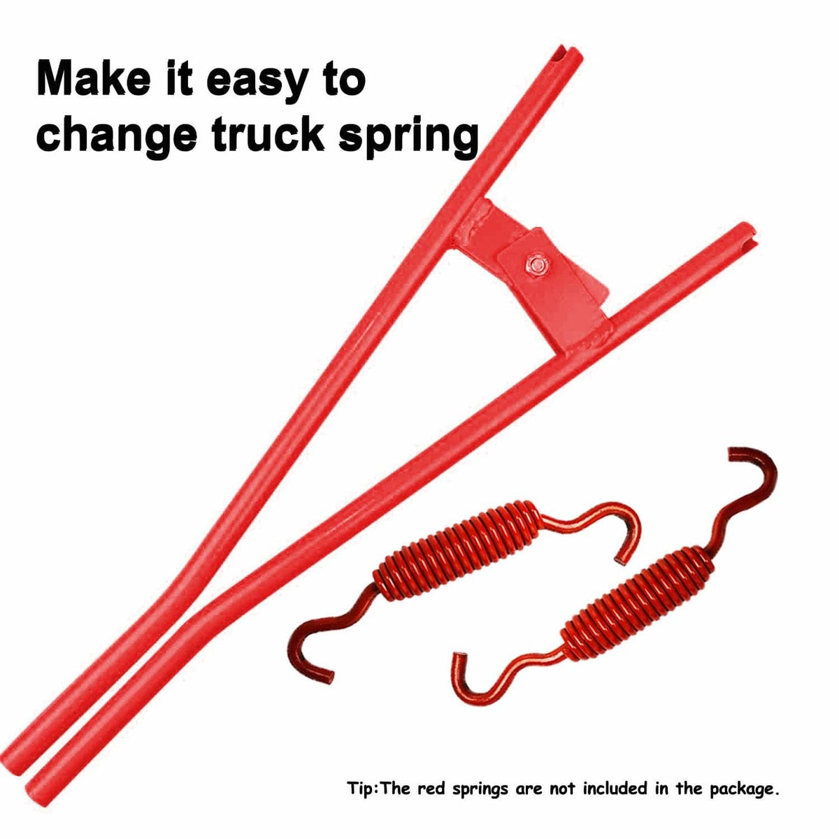 Red brake spring tool with two arms and included coil springs with hooks