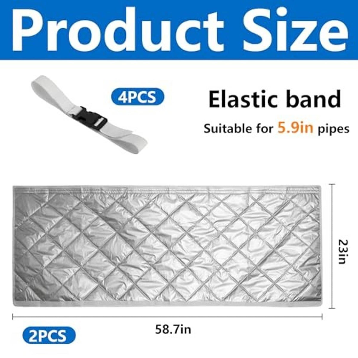 Silver quilted hose insulation wrap panel with elastic bands and adjustable straps