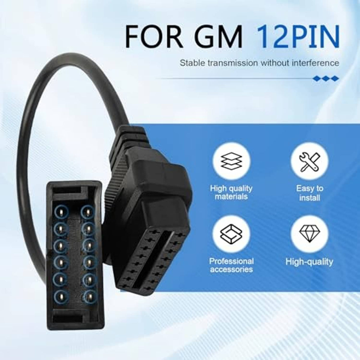 OBD1 to OBD2 GM adapter cable with 12-pin and 16-pin vehicle connectors