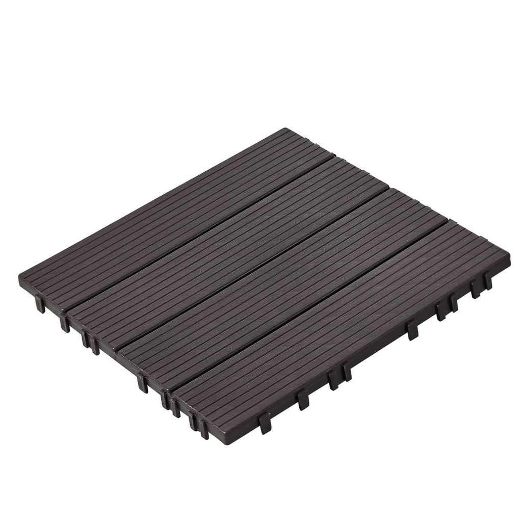 Interlocking deck tiles, dark gray, ribbed surface with snap-lock edges