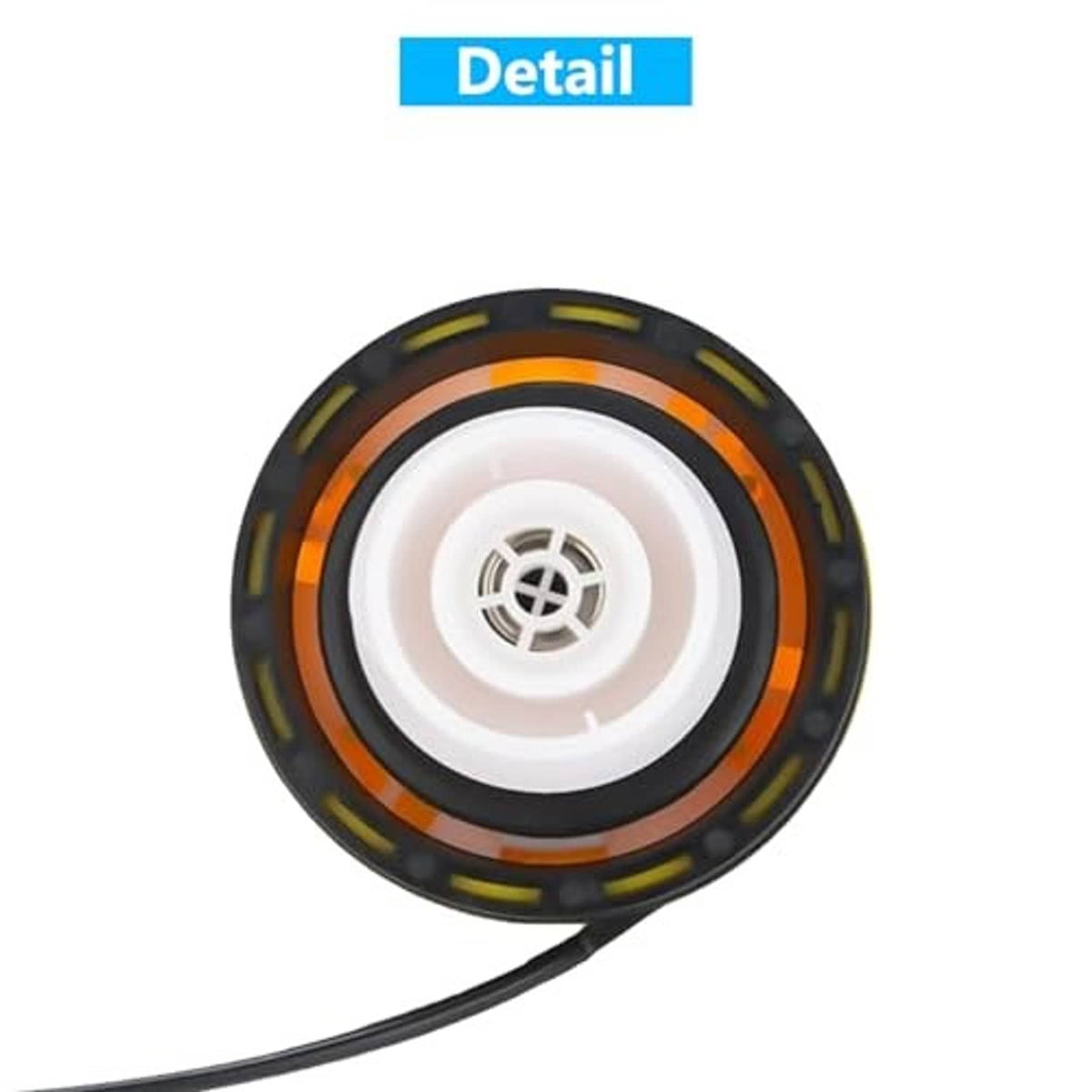 Fuel tank filler cap insert with white vent center, orange ring accents, and black housing