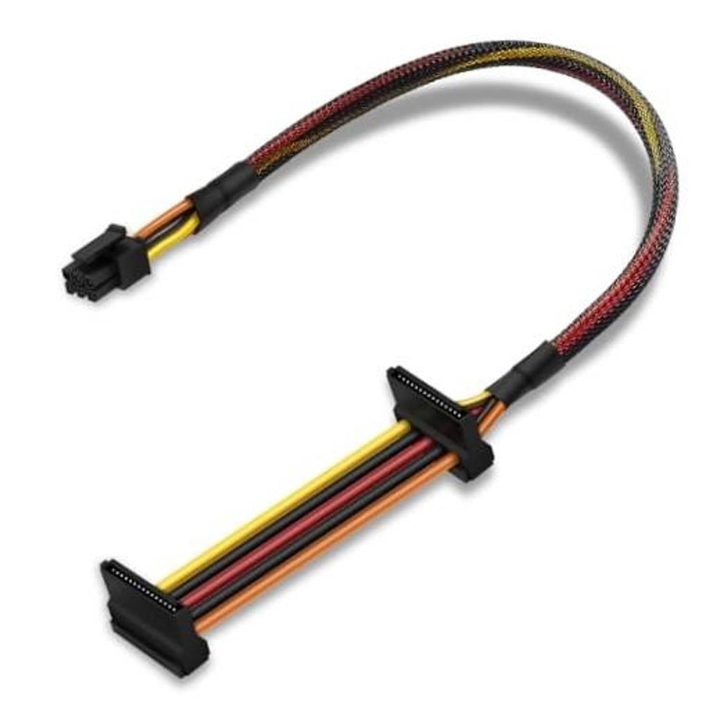 SATA power adapter cable with mini 6-pin plug, angled SATA connector, red-yellow wires